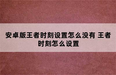 安卓版王者时刻设置怎么没有 王者时刻怎么设置